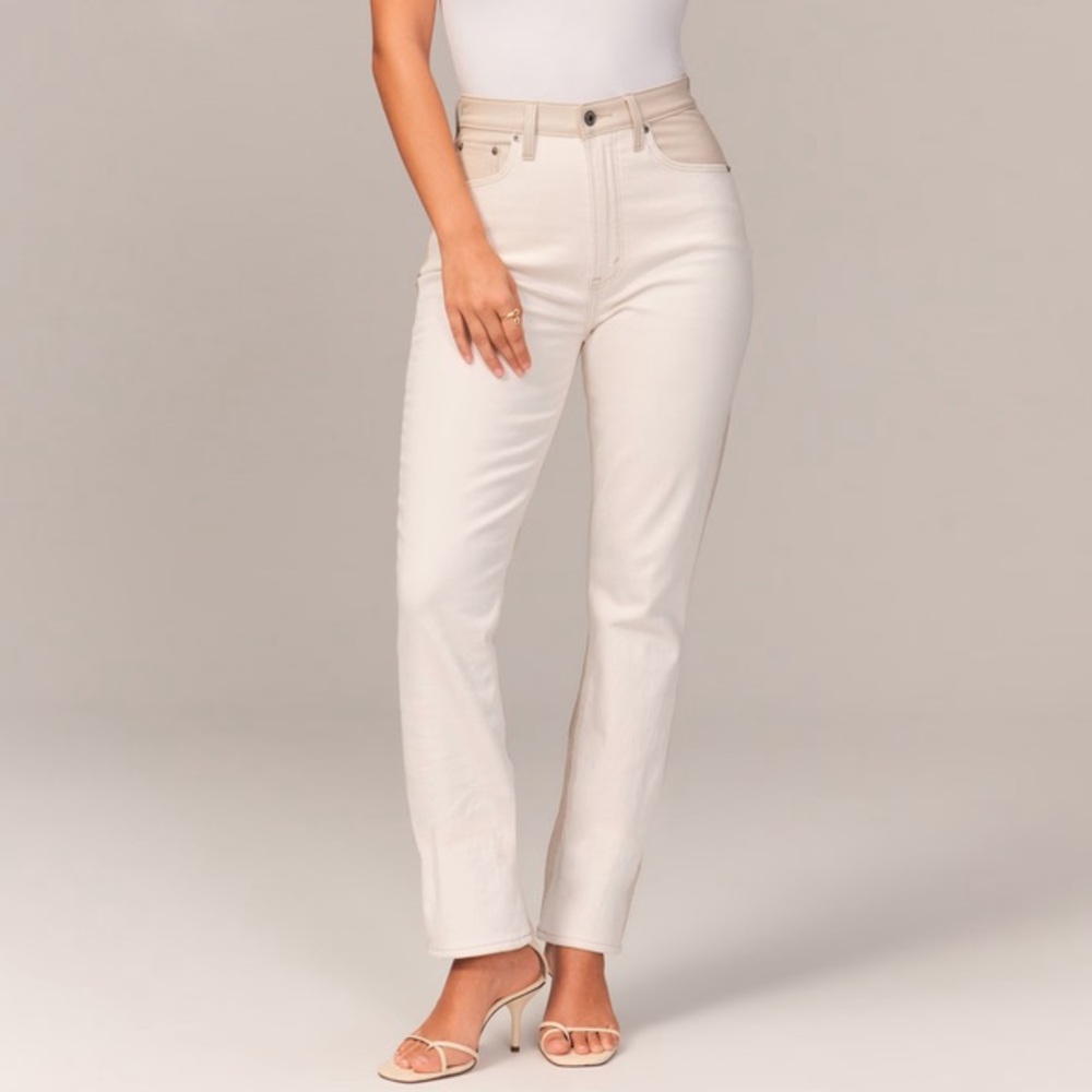 Abercrombie & Fitch Mixed Fabric Ultra High Rise Slim Straight Jean